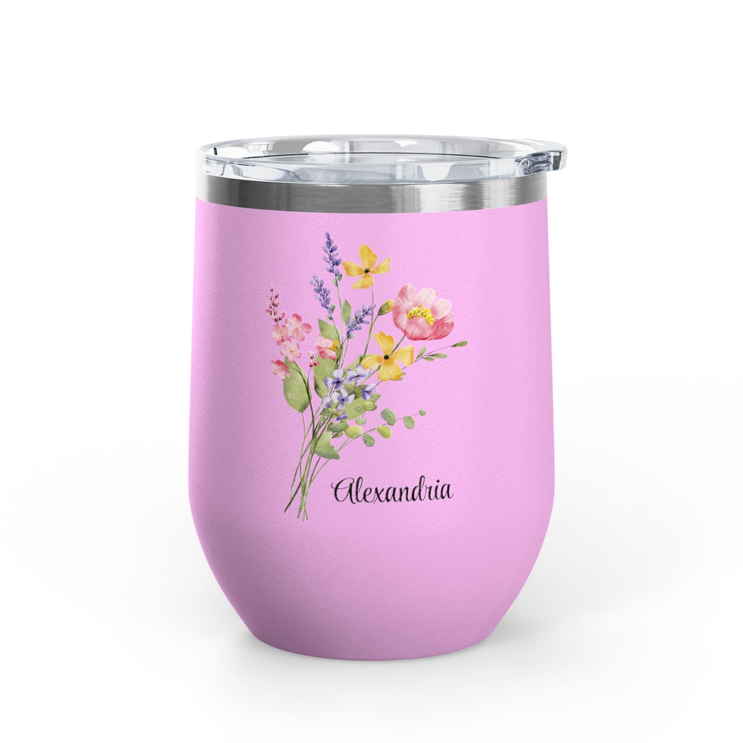 Personalized Floral Wine Tumbler - 12oz Insulated Stemless Cup (Custom Name) - Flourish Love Shop