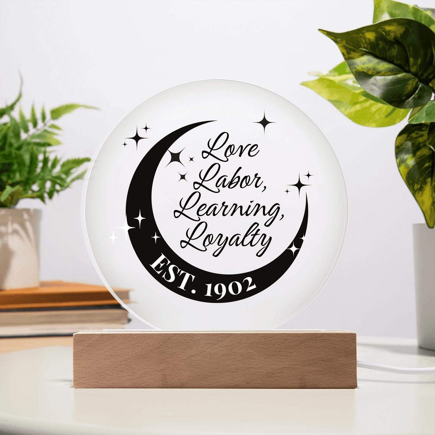 Love, Labor, Learning, Loyalty Sorority Moon Night Light - Personalized - Flourish Love Shop