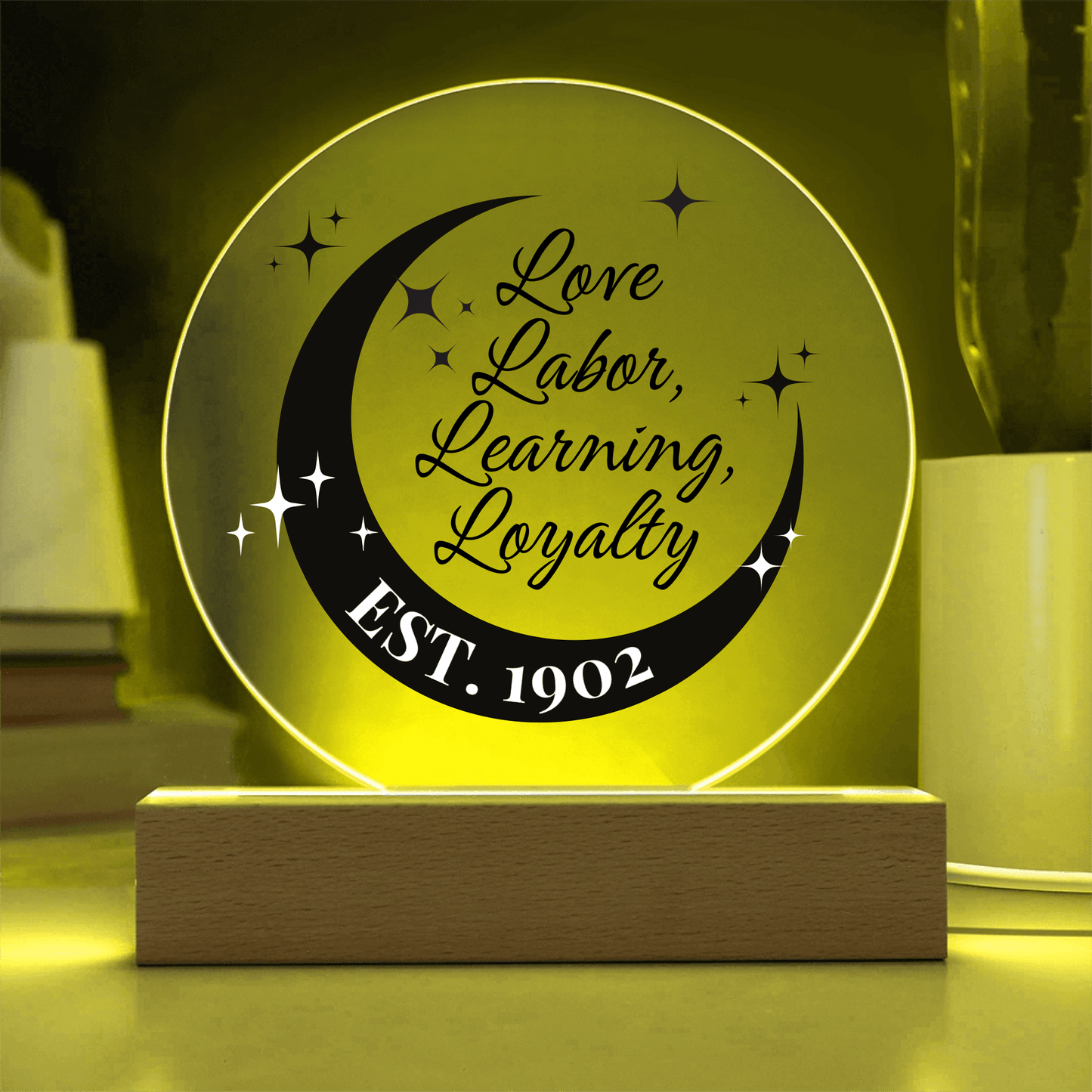 Love, Labor, Learning, Loyalty Sorority Moon Night Light - Personalized - Flourish Love Shop