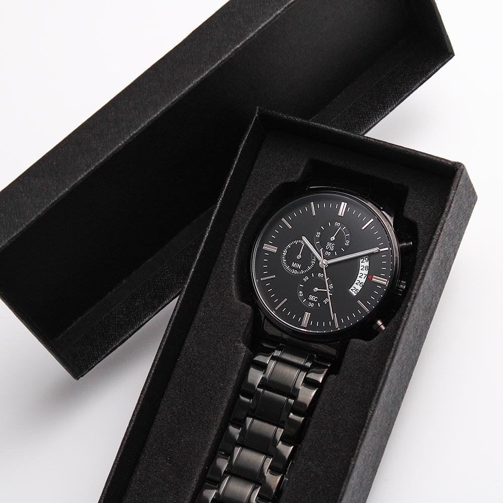 Personalized Engraving Black Chronograph Watch - Flourish Love Shop