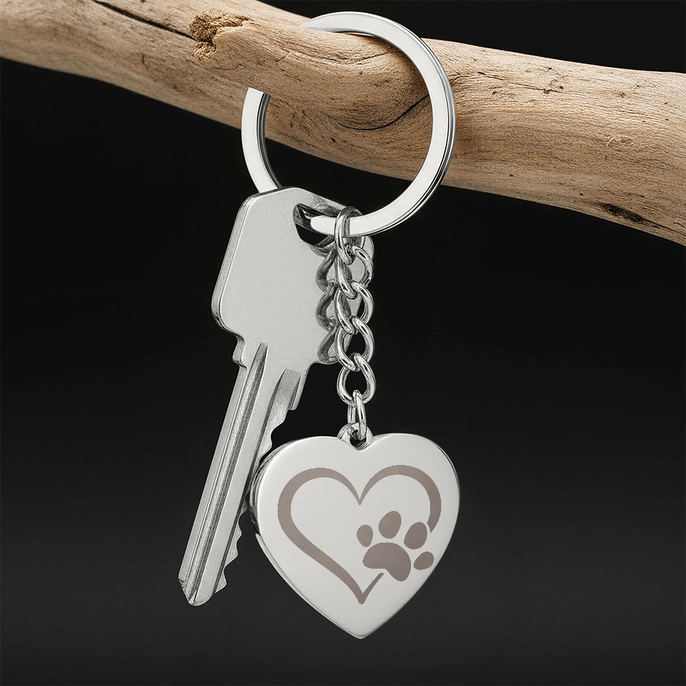 Engravable Keychain with heart and paw symbol - Flourish Love Shop