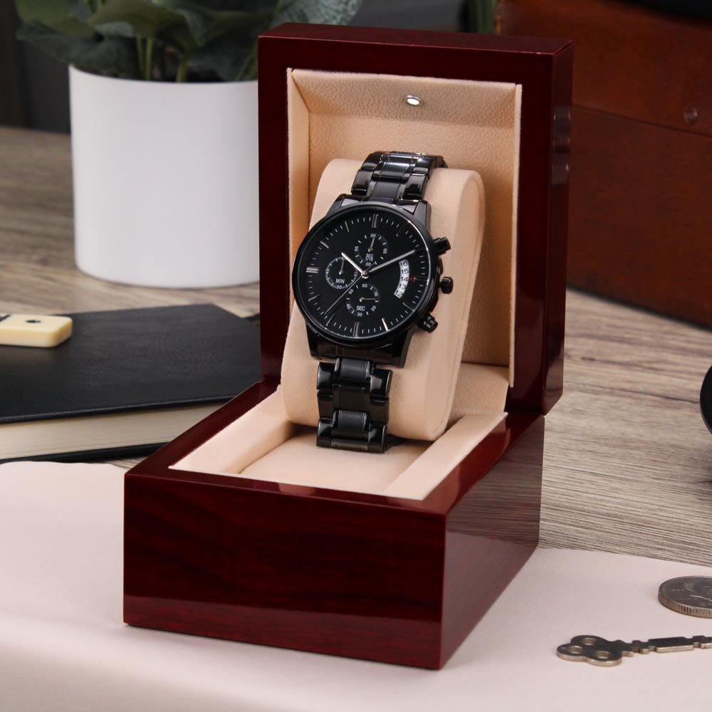 Personalized Engraving Black Chronograph Watch - Flourish Love Shop