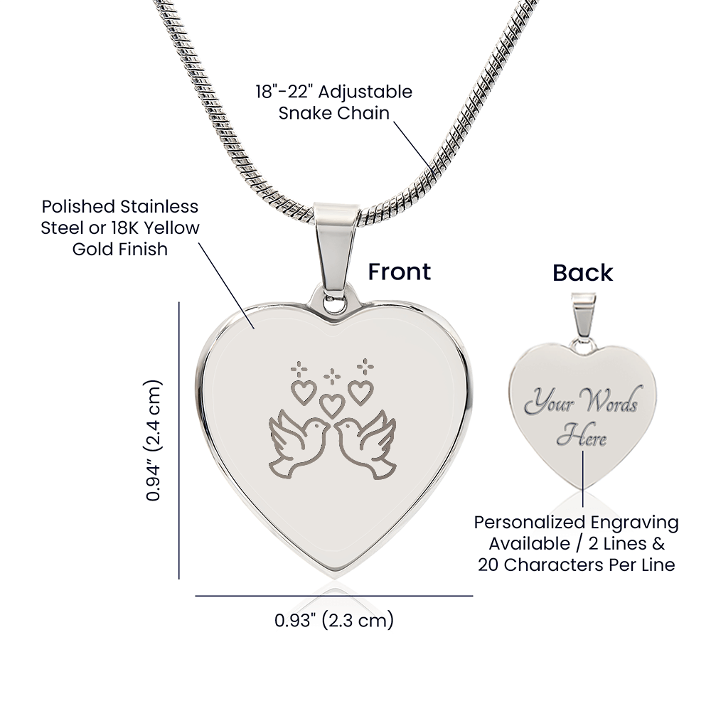 Doves in Love Engraved Heart Necklace - Flourish Love Shop