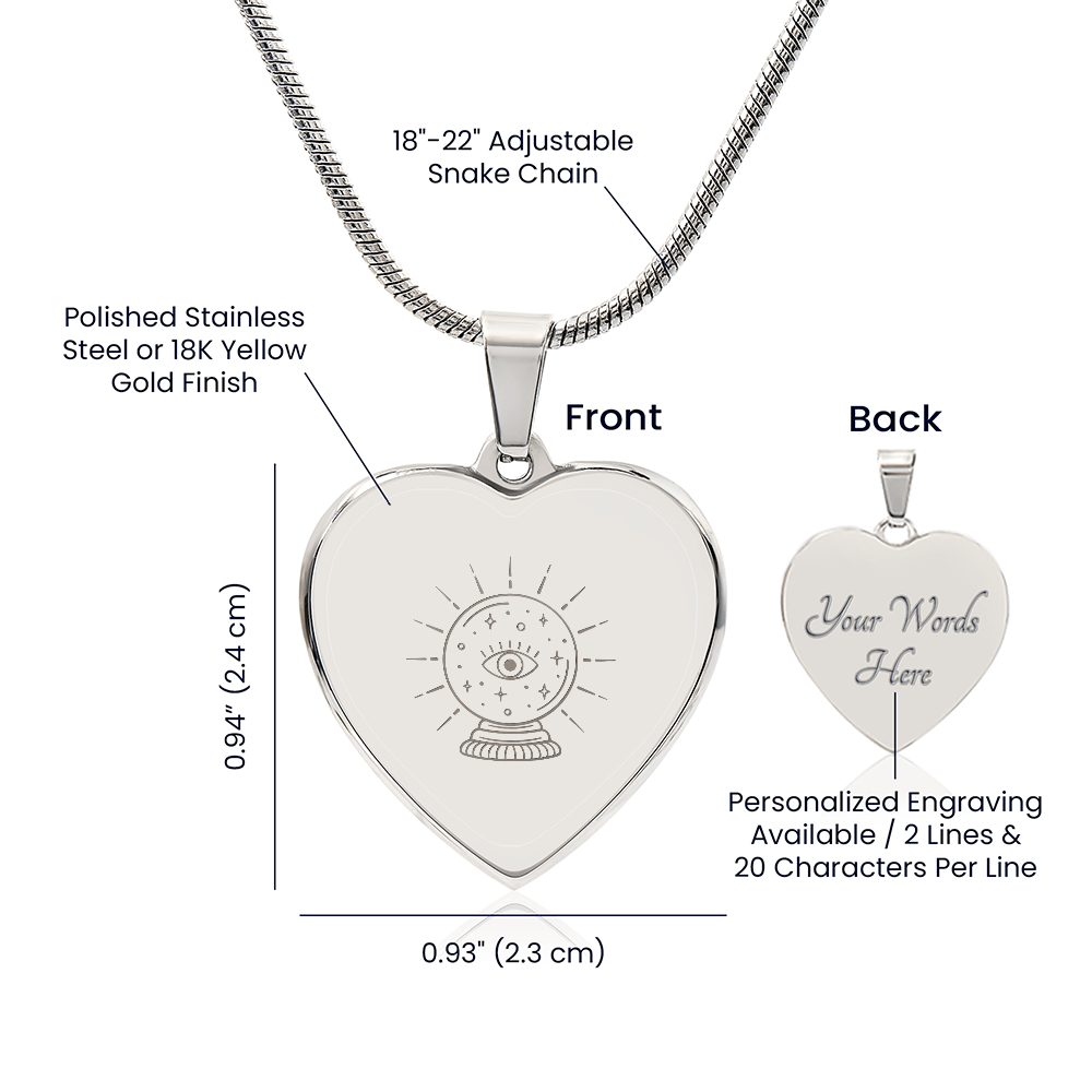 Crystal Ball with Eye of Providence Engraved Heart Necklace - Flourish Love Shop