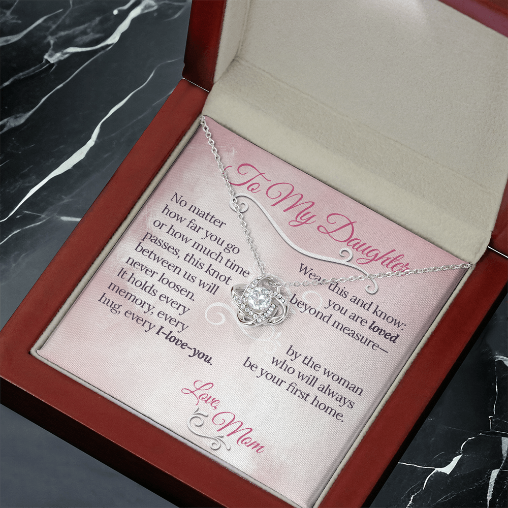 The Knot Between Us – From Mom to Daughter Love Knot Necklace (Gold or Silver)