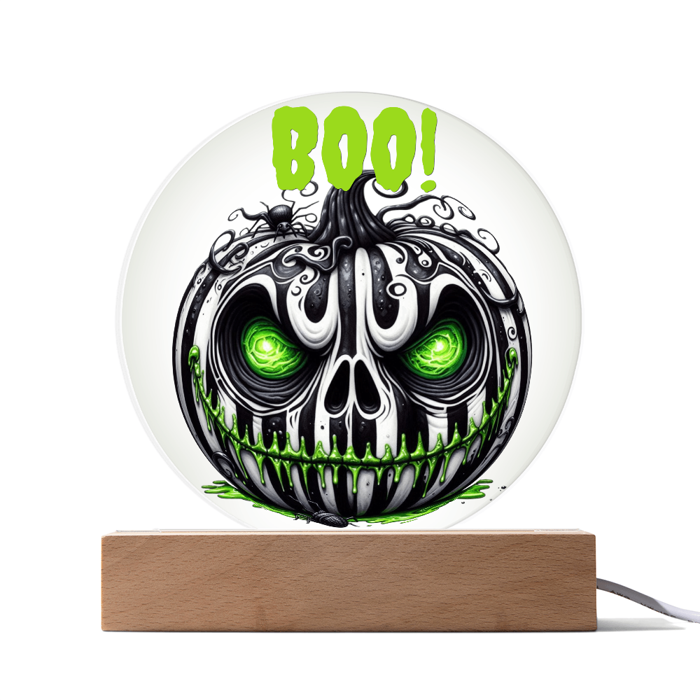 BOO-tiful Glow – Halloween Acrylic Plaque with Spooky Neon Pumpkin