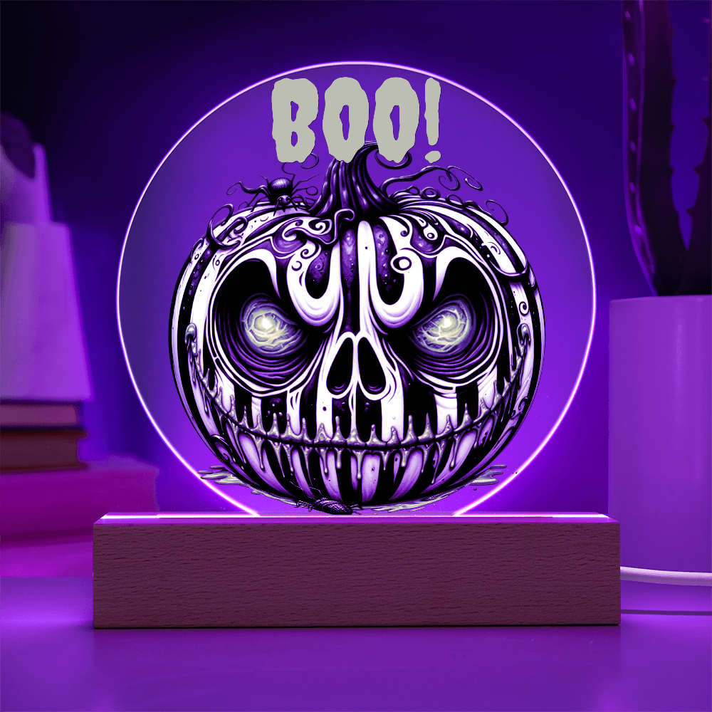 BOO-tiful Glow – Halloween Acrylic Plaque with Spooky Neon Pumpkin