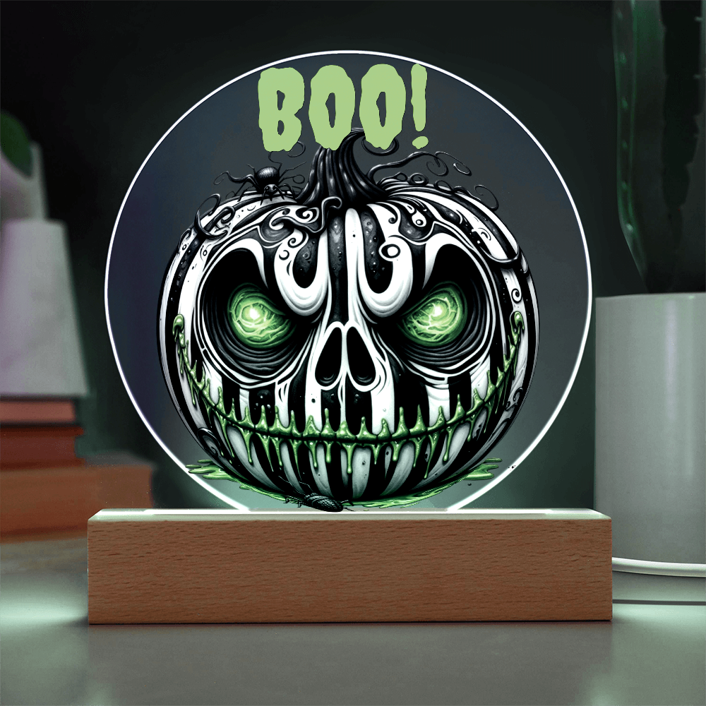BOO-tiful Glow – Halloween Acrylic Plaque with Spooky Neon Pumpkin