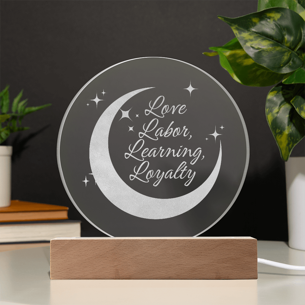 Love, Labor, Learning, Loyalty Sorority Moon Night Light - Flourish Love Shop