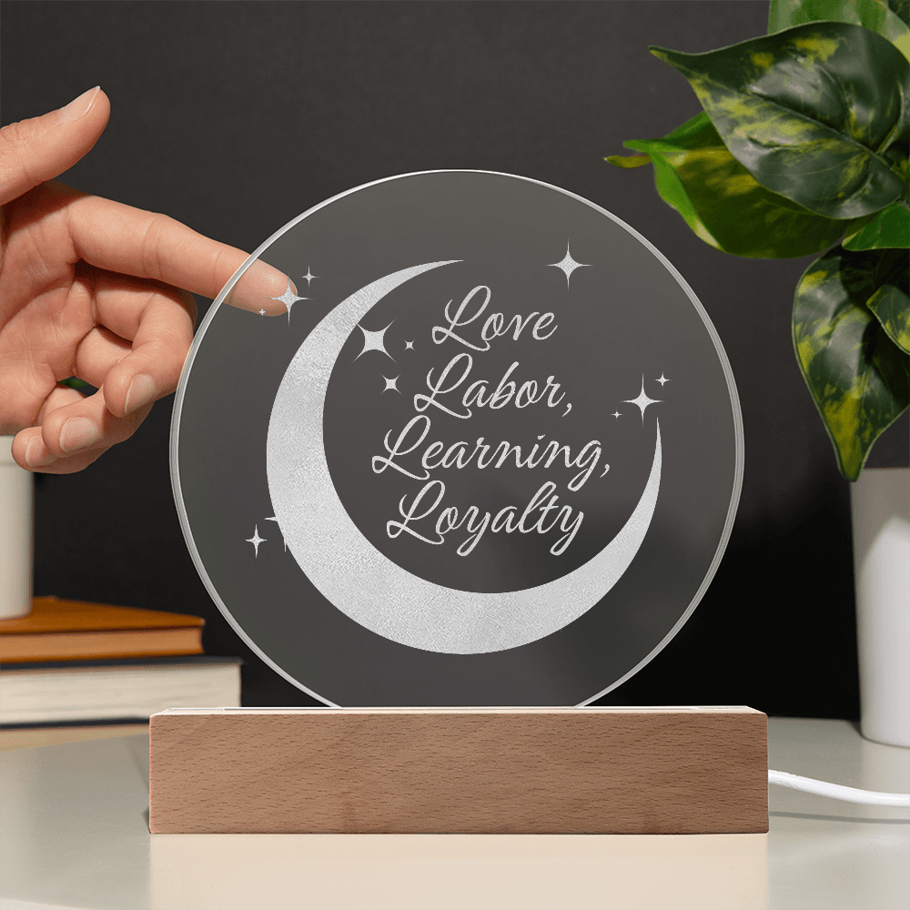 Love, Labor, Learning, Loyalty Sorority Moon Night Light - Flourish Love Shop