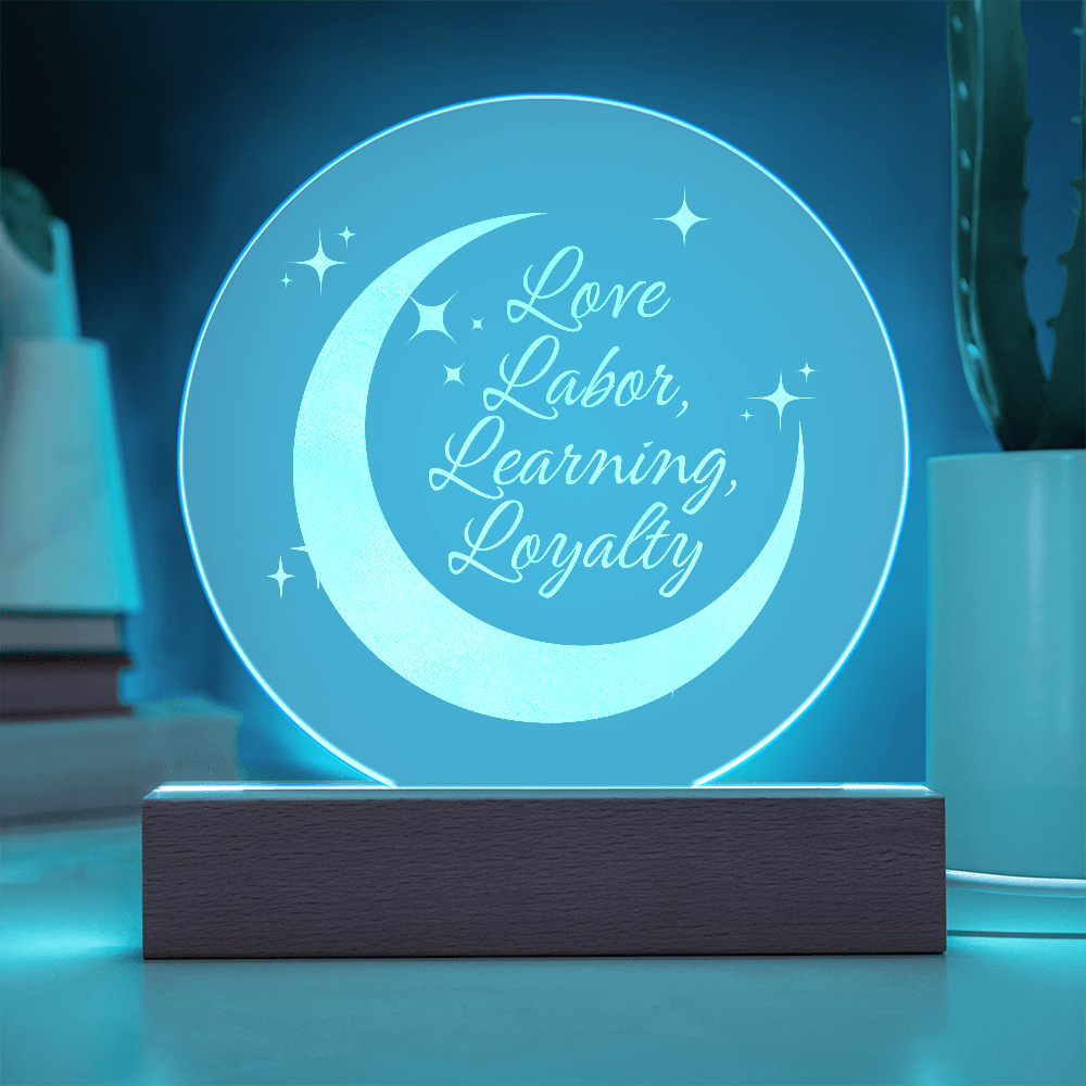 Love, Labor, Learning, Loyalty Sorority Moon Night Light - Flourish Love Shop