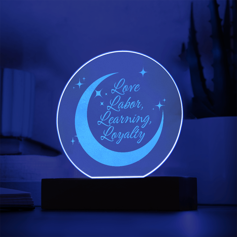 Love, Labor, Learning, Loyalty Sorority Moon Night Light - Flourish Love Shop