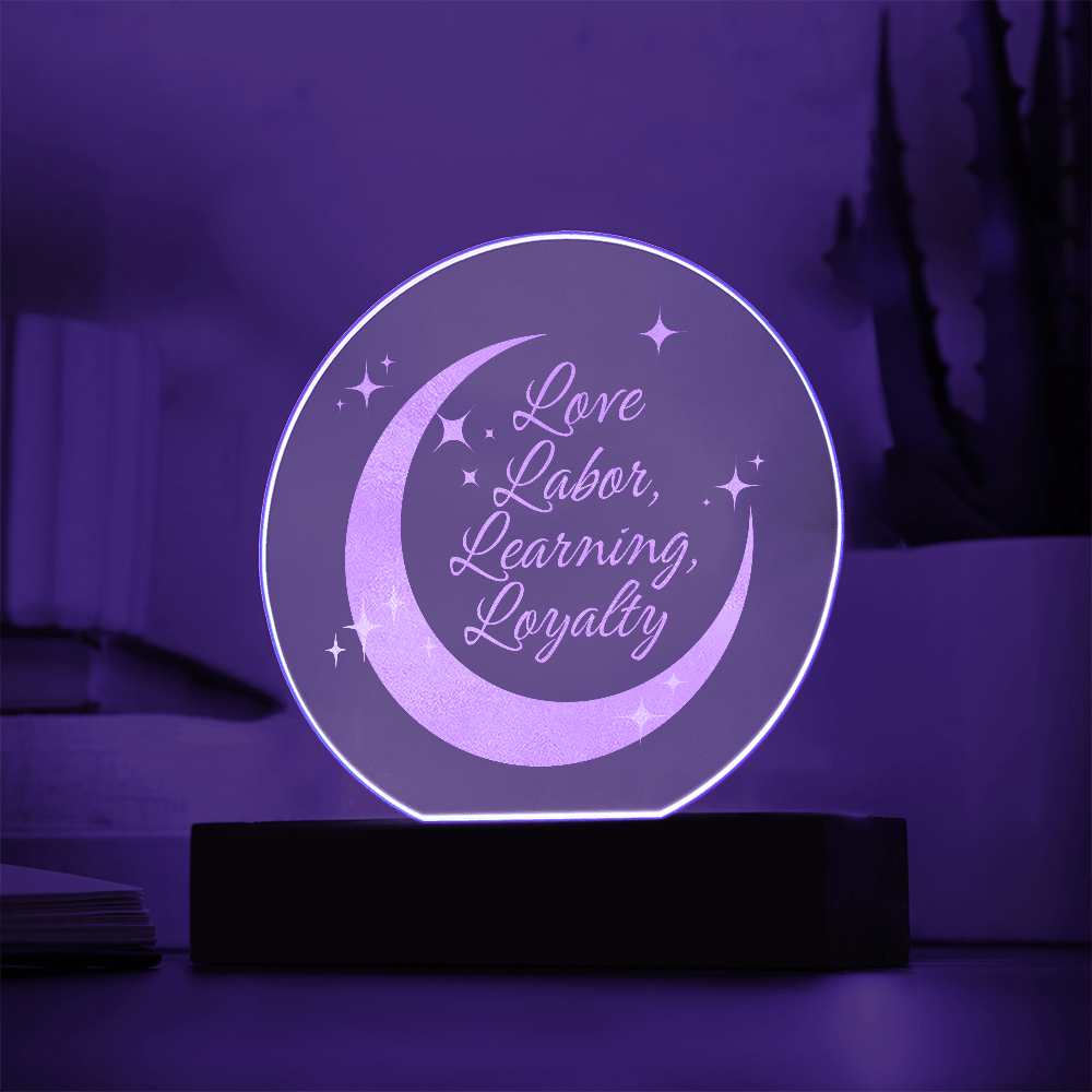 Love, Labor, Learning, Loyalty Sorority Moon Night Light - Flourish Love Shop