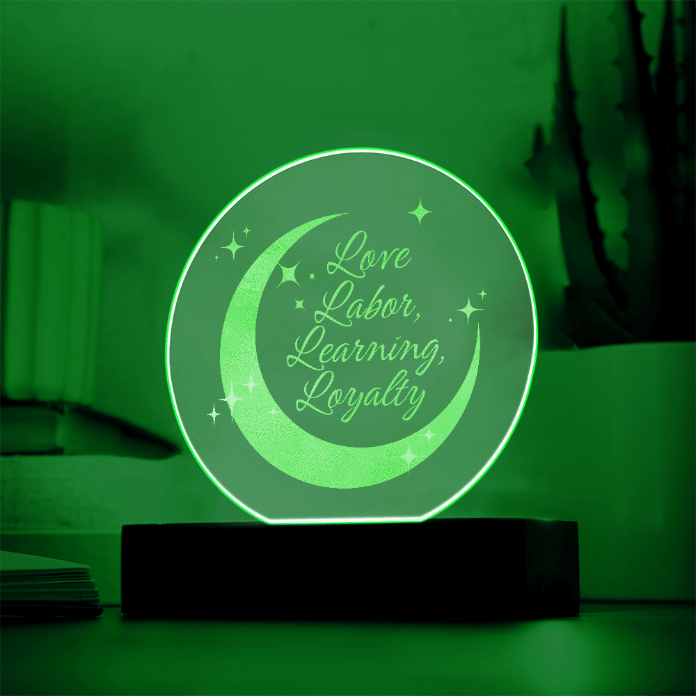 Love, Labor, Learning, Loyalty Sorority Moon Night Light - Flourish Love Shop