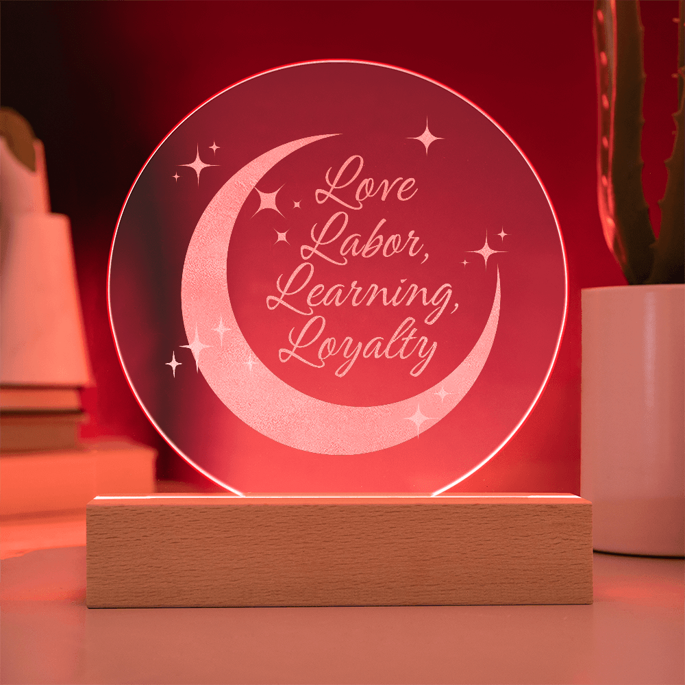 Love, Labor, Learning, Loyalty Sorority Moon Night Light - Flourish Love Shop