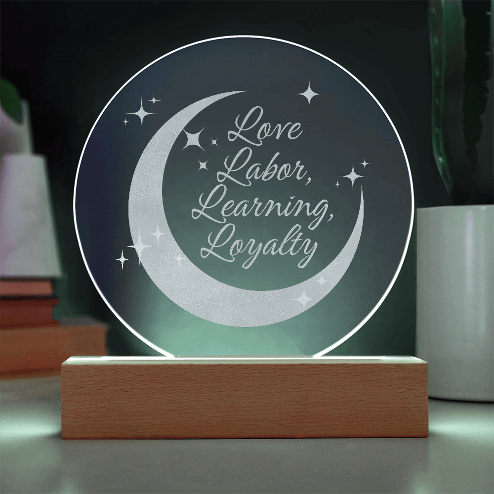Love, Labor, Learning, Loyalty Sorority Moon Night Light - Flourish Love Shop