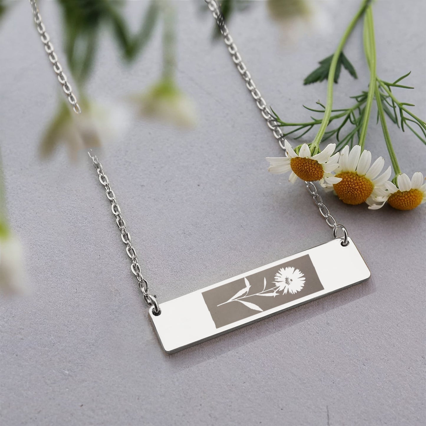 Horizontal Bar Necklace Birth Month Flowers - Flourish Love Shop