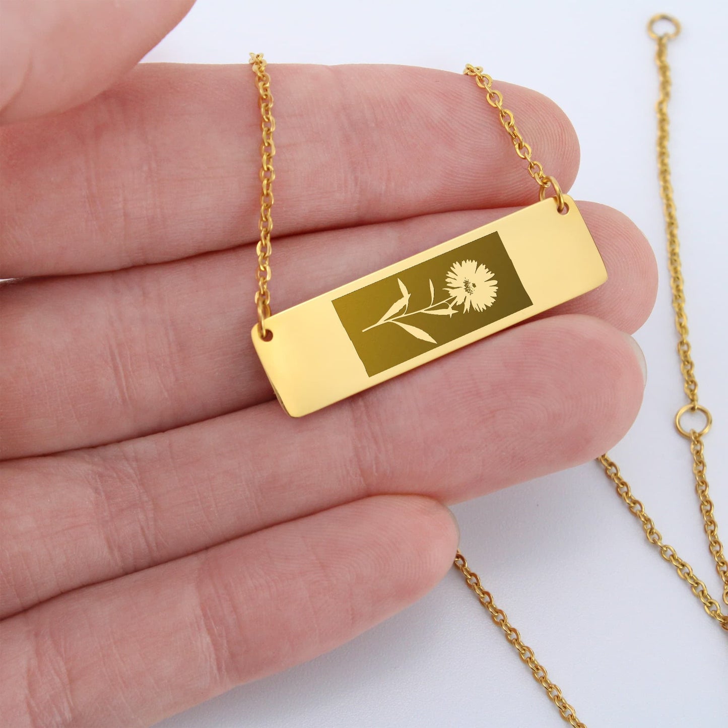 Horizontal Bar Necklace Birth Month Flowers - Flourish Love Shop