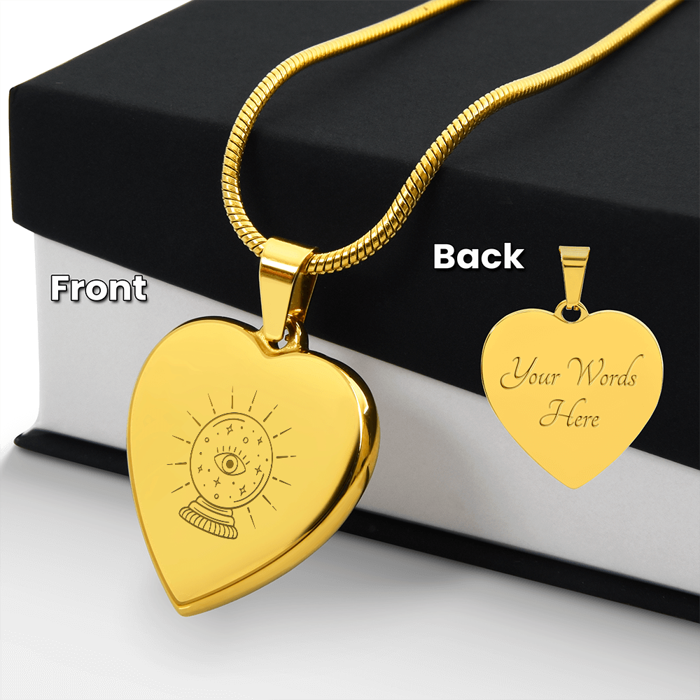 Crystal Ball with Eye of Providence Engraved Heart Necklace - Flourish Love Shop