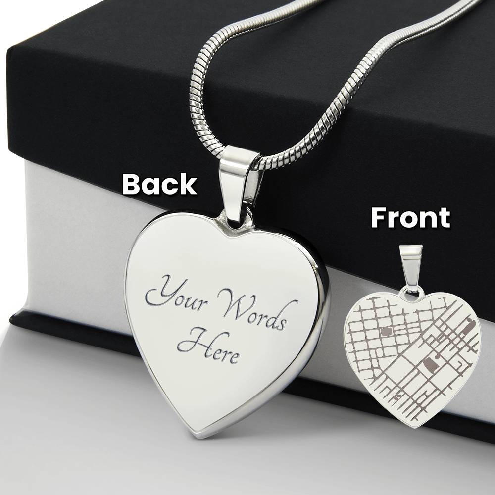 Your Love, Etched in Place – Personalized Map Heart Necklace