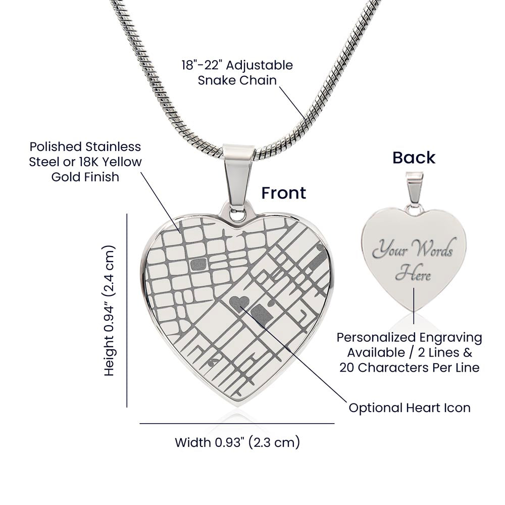 Your Love, Etched in Place – Personalized Map Heart Necklace