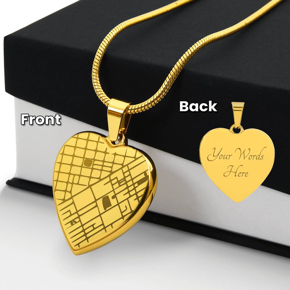 Your Love, Etched in Place – Personalized Map Heart Necklace