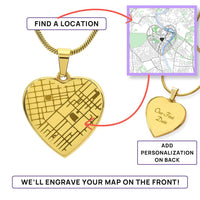 Your Love, Etched in Place – Personalized Map Heart Necklace