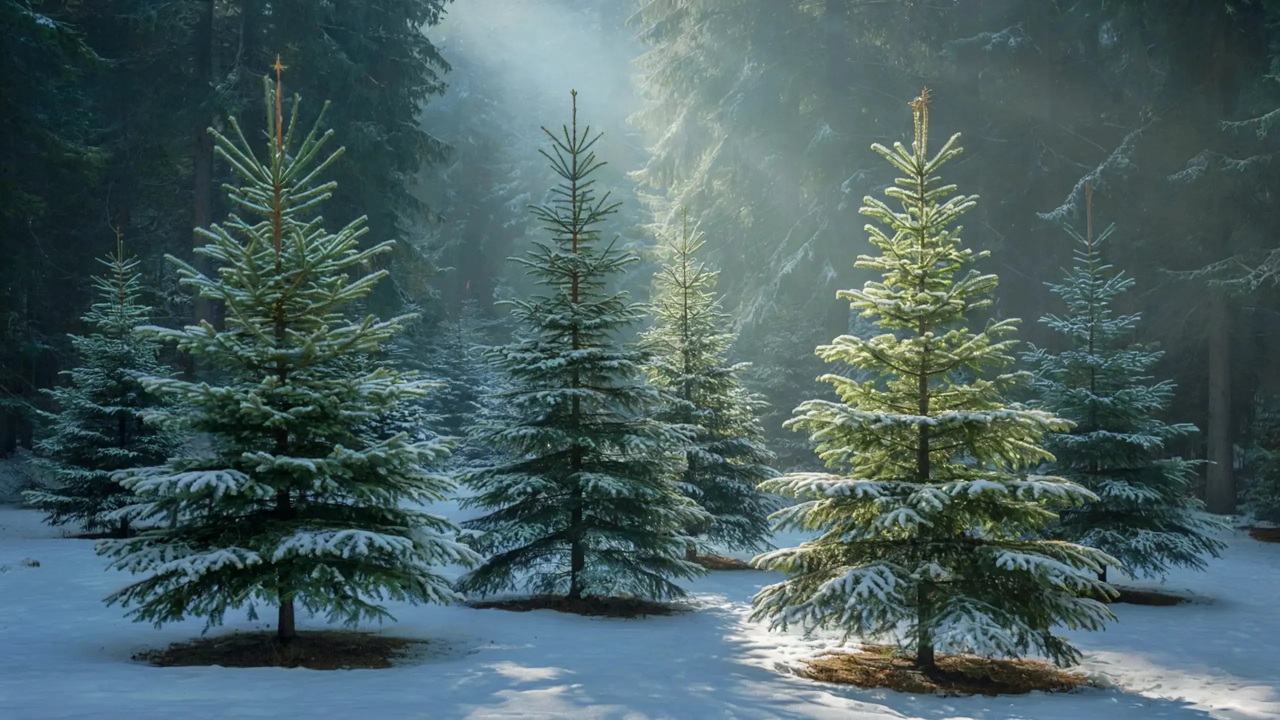 Lightly covered in snow Christmas trees