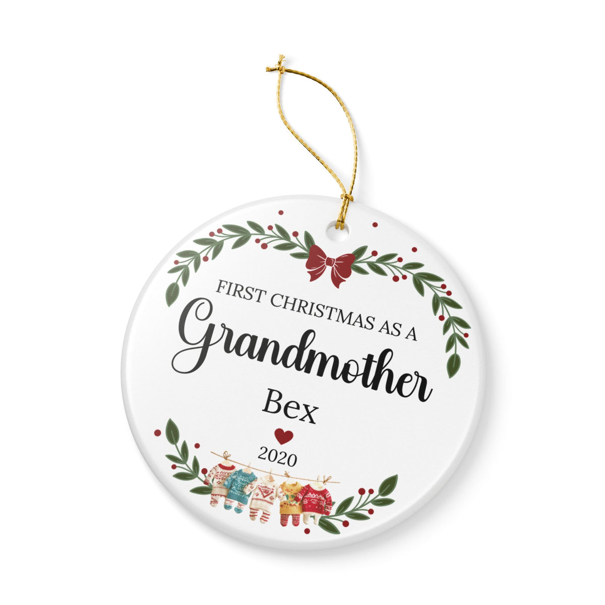 First Christmas as a Grandmother Personalized Ceramic Ornament — Custom Name & Year