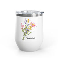 Personalized Floral Wine Tumbler - 12oz Insulated Stemless Cup (Custom Name) - Flourish Love Shop
