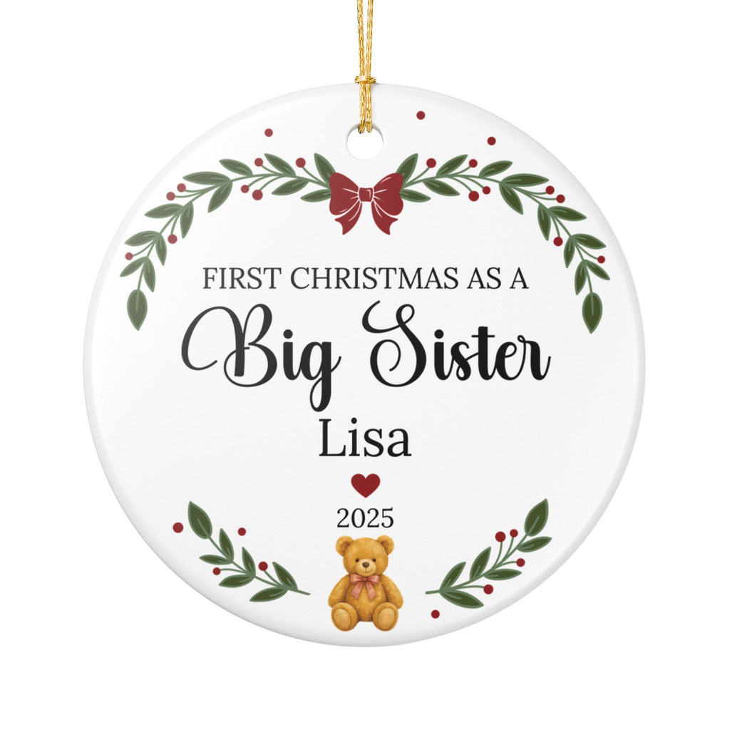 First Christmas as a Big Sister Personalized Ceramic Ornament – Custom Name & Year