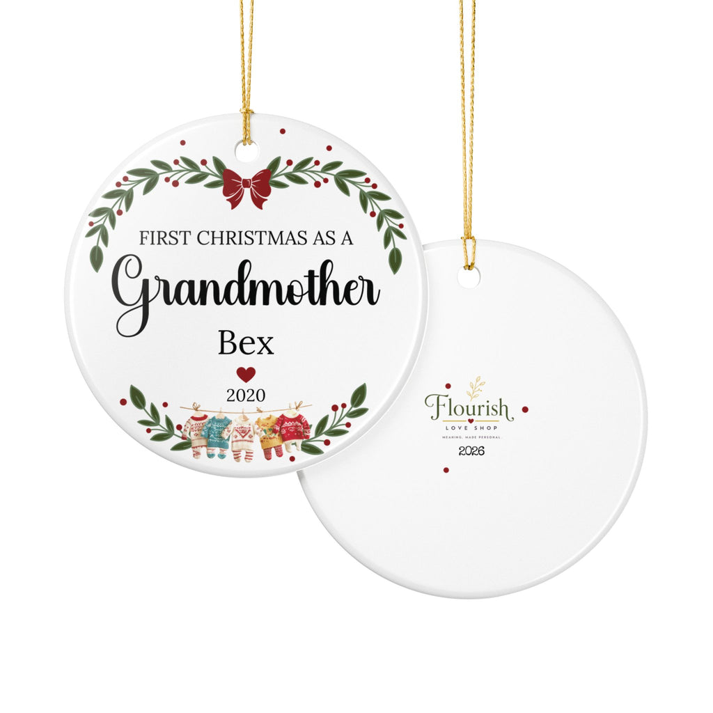 First Christmas as a Grandmother Personalized Ceramic Ornament — Custom Name & Year