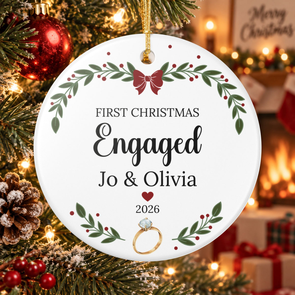 Engaged Christmas Ornament — Personalized First Christmas 2026