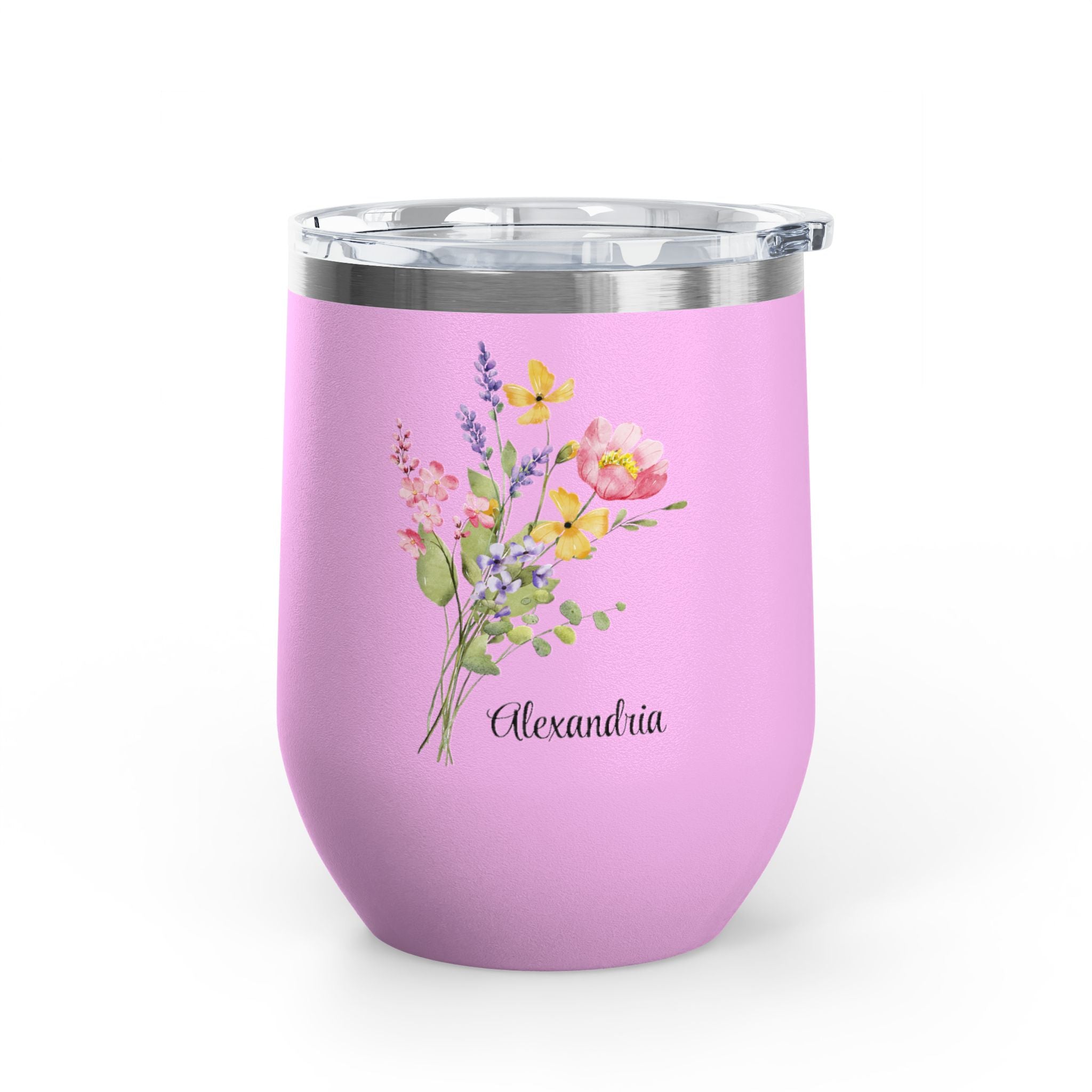 Personalized Floral Wine Tumbler - 12oz Insulated Stemless Cup (Custom Name) - Flourish Love Shop