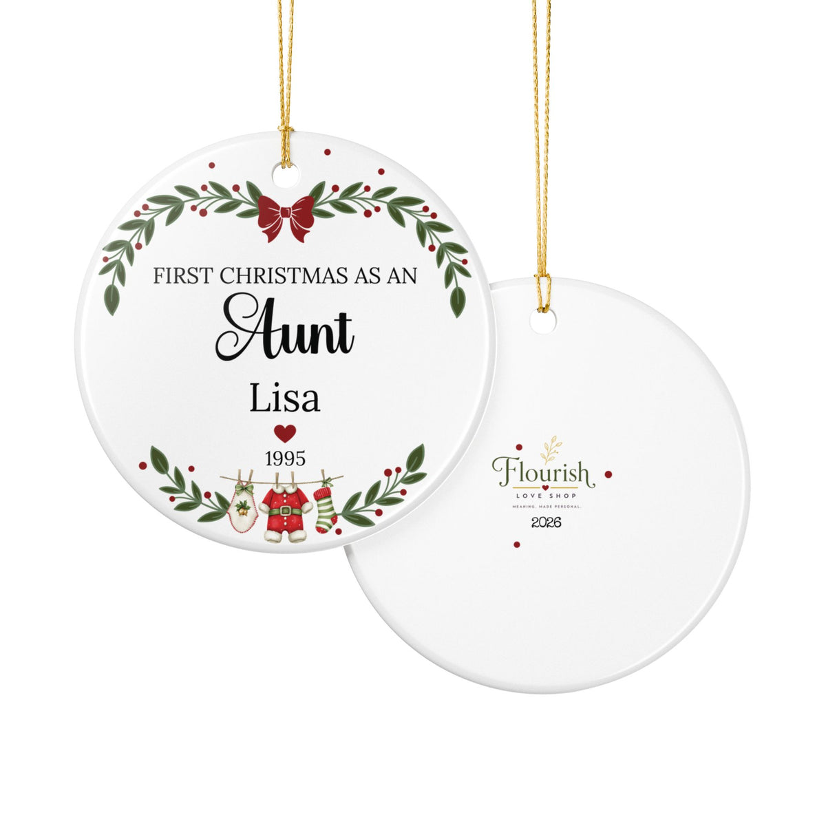 First Christmas as an Aunt Personalized Ceramic Ornament - Custom Name & Year