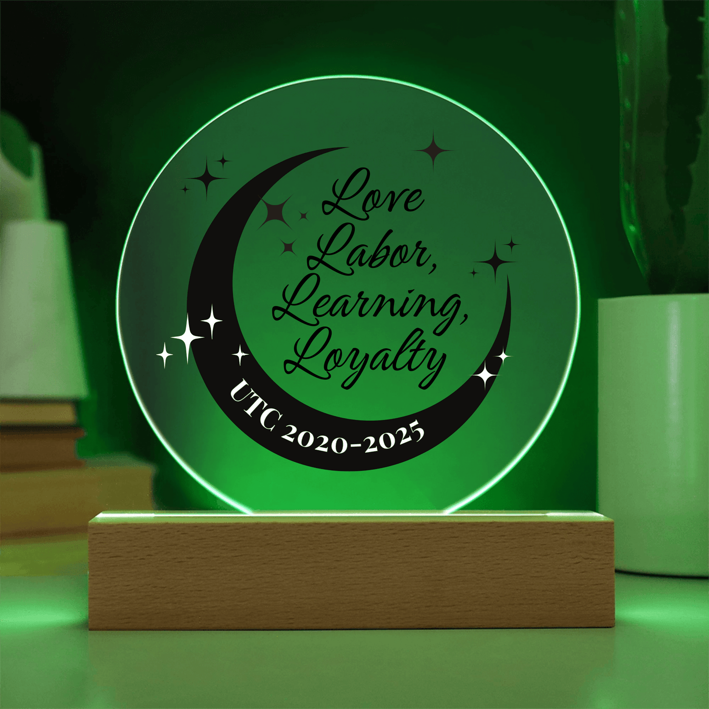 Love, Labor, Learning, Loyalty Sorority Moon Night Light - Personalized - Flourish Love Shop