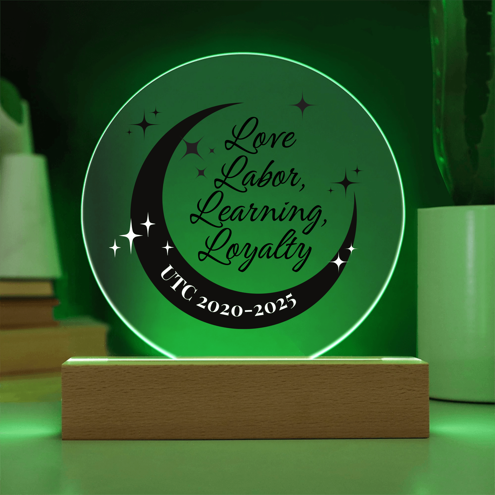 Love, Labor, Learning, Loyalty Sorority Moon Night Light - Personalized - Flourish Love Shop