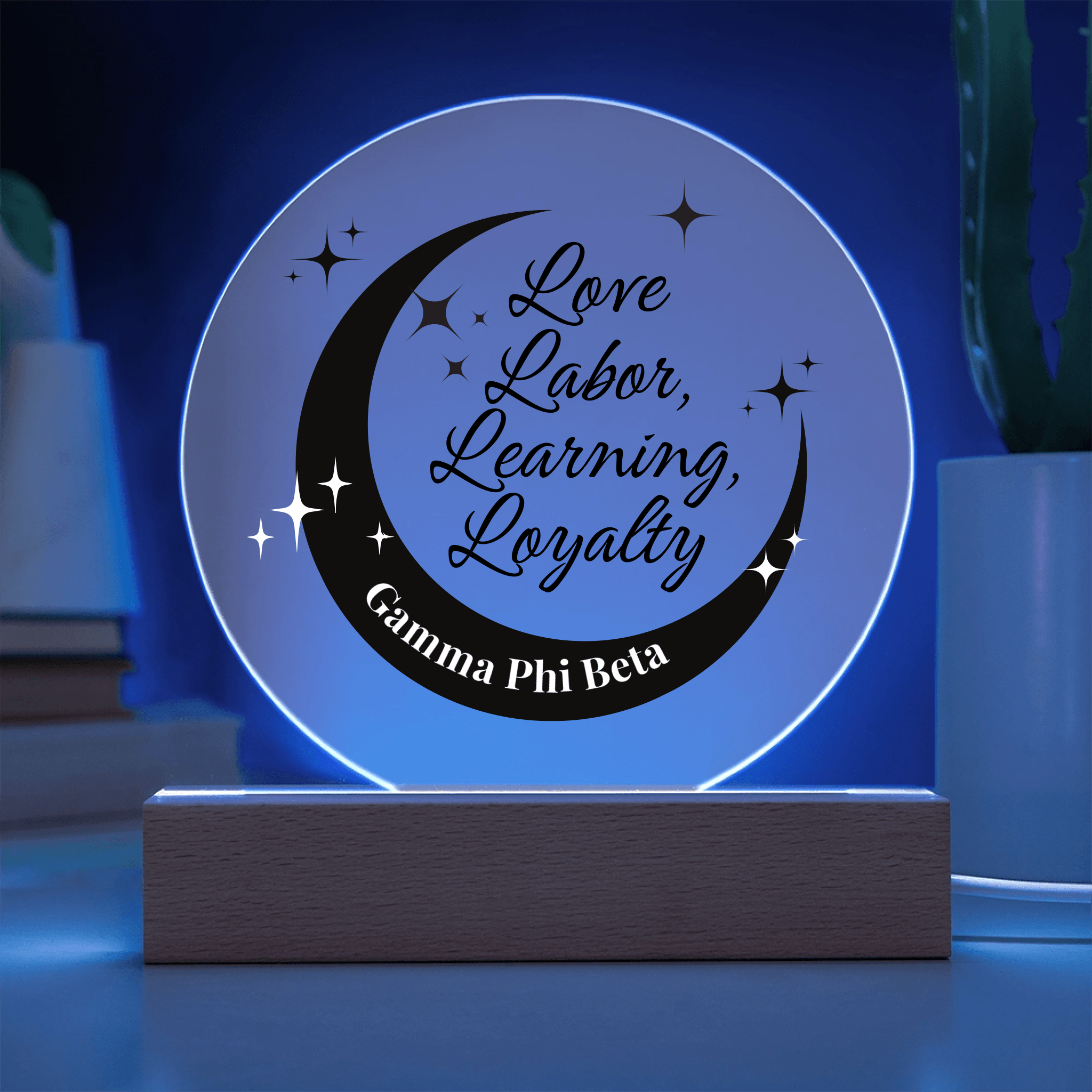 Love, Labor, Learning, Loyalty Sorority Moon Night Light - Personalized - Flourish Love Shop