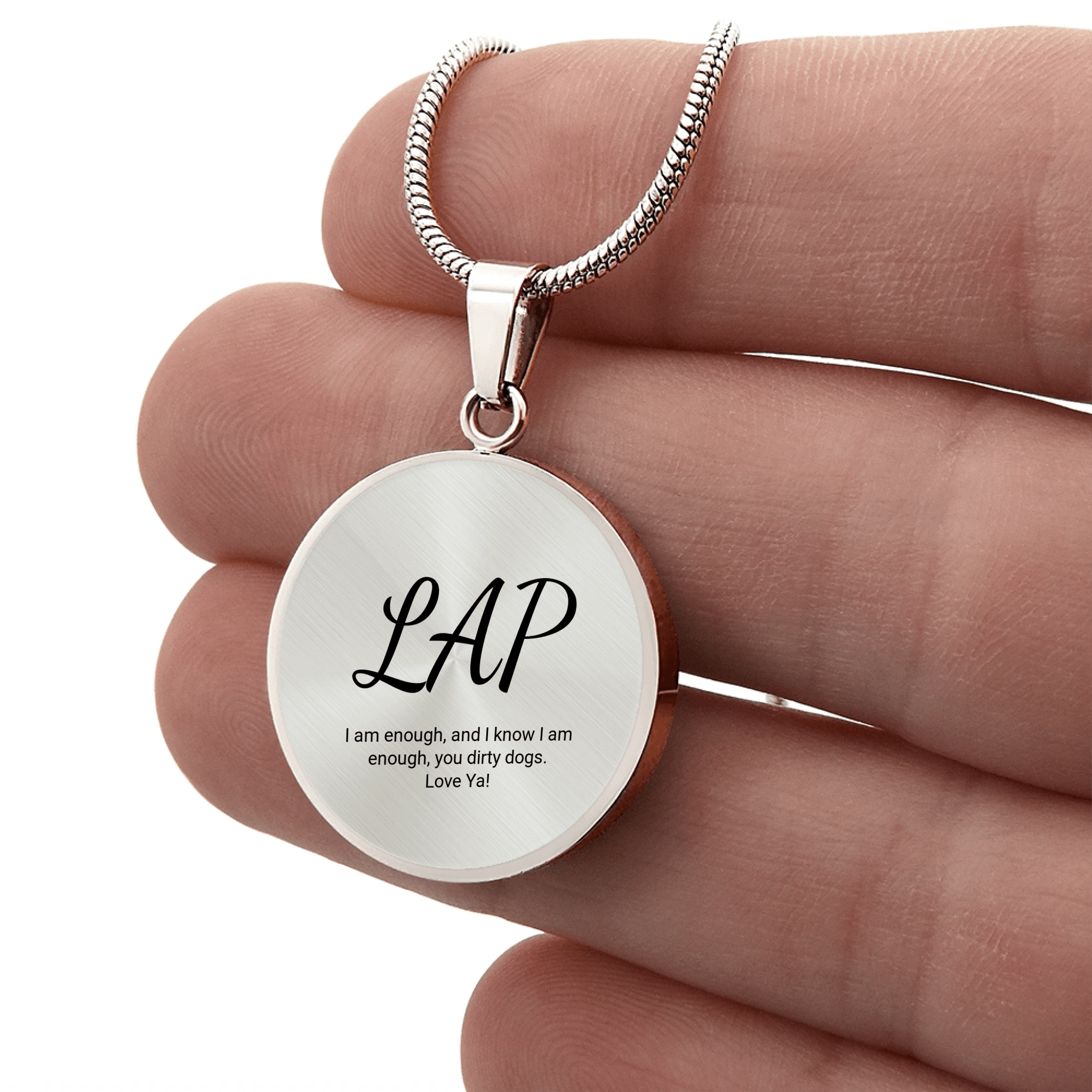Personalized Affirmation Necklace with Initials & Custom Engraving – Double - Sided Message Pendant - Flourish Love Shop