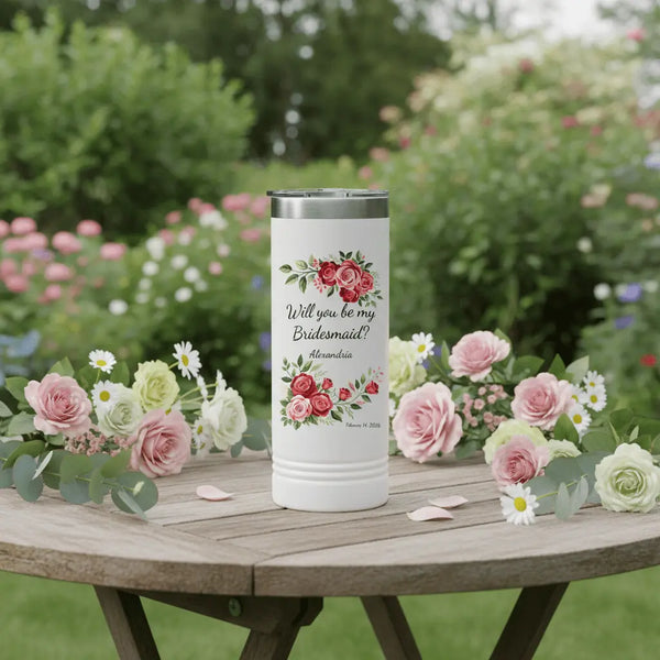 22oz Skinny Tumbler — Delicate Wildflower Bouquet Design (Personalized Name Option) - Flourish Love Shop