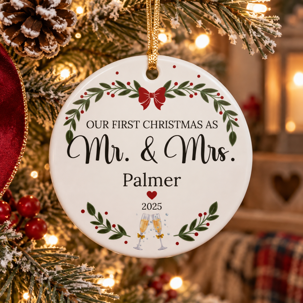 First Christmas as Mr. & Mrs. Personalized Ceramic Ornament — Custom Name & Year