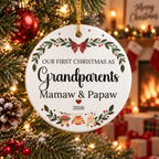 Ceramic Ornament — “Our First Christmas as Grandparents” Mamaw & Papaw 2026