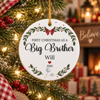 First Christmas as a Big Brother Personalized Ceramic Ornament - Custom Name & Year