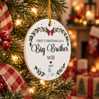 First Christmas as a Big Brother Personalized Ceramic Ornament - Custom Name & Year