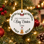 First Christmas as a Big Sister Personalized Ceramic Ornament – Custom Name & Year