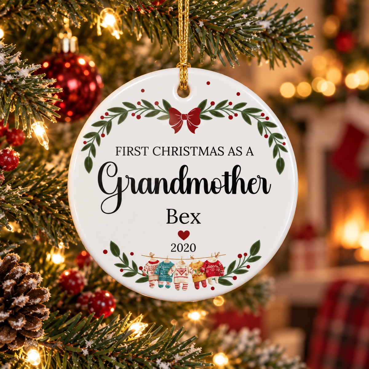 First Christmas as a Grandmother Personalized Ceramic Ornament — Custom Name & Year