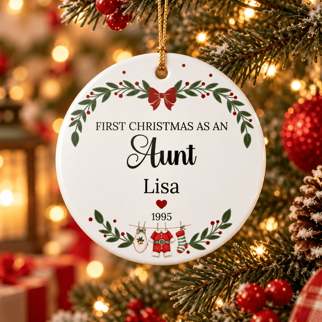 First Christmas as an Aunt Personalized Ceramic Ornament - Custom Name & Year