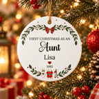 First Christmas as an Aunt Personalized Ceramic Ornament - Custom Name & Year