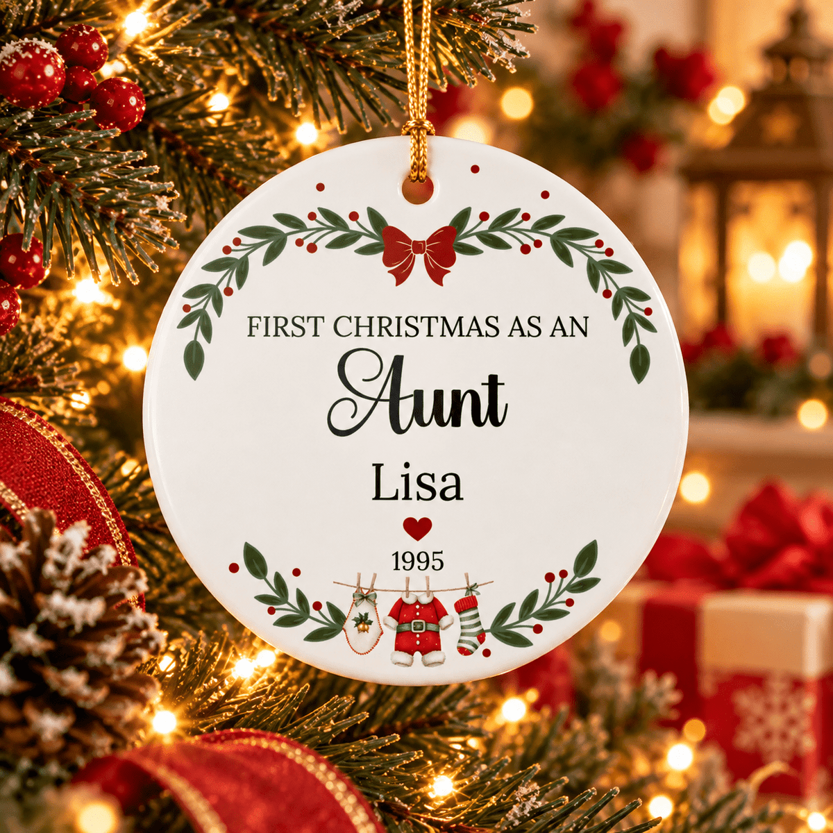 First Christmas as an Aunt Personalized Ceramic Ornament - Custom Name & Year