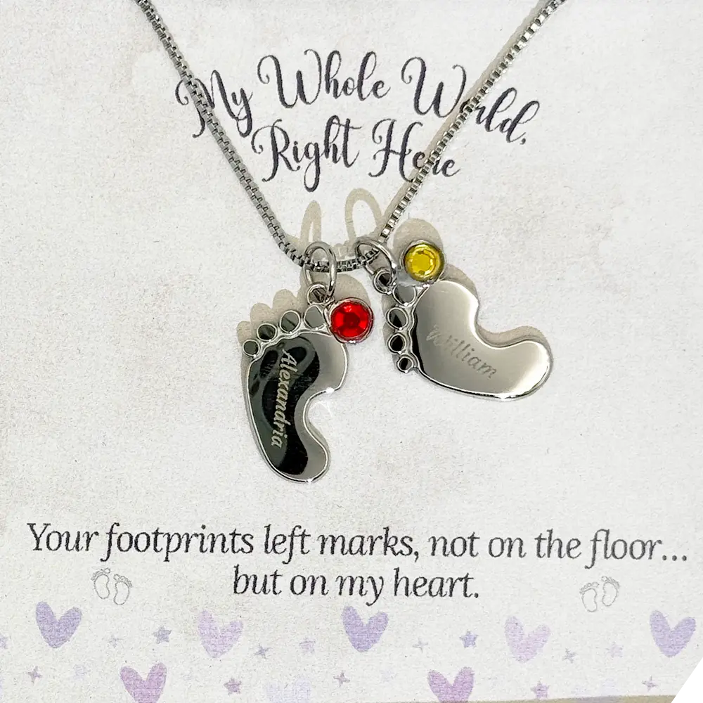 Custom Birthstone Jewelry - Baby Feet(s) Necklace with Birthstone and Engraving 